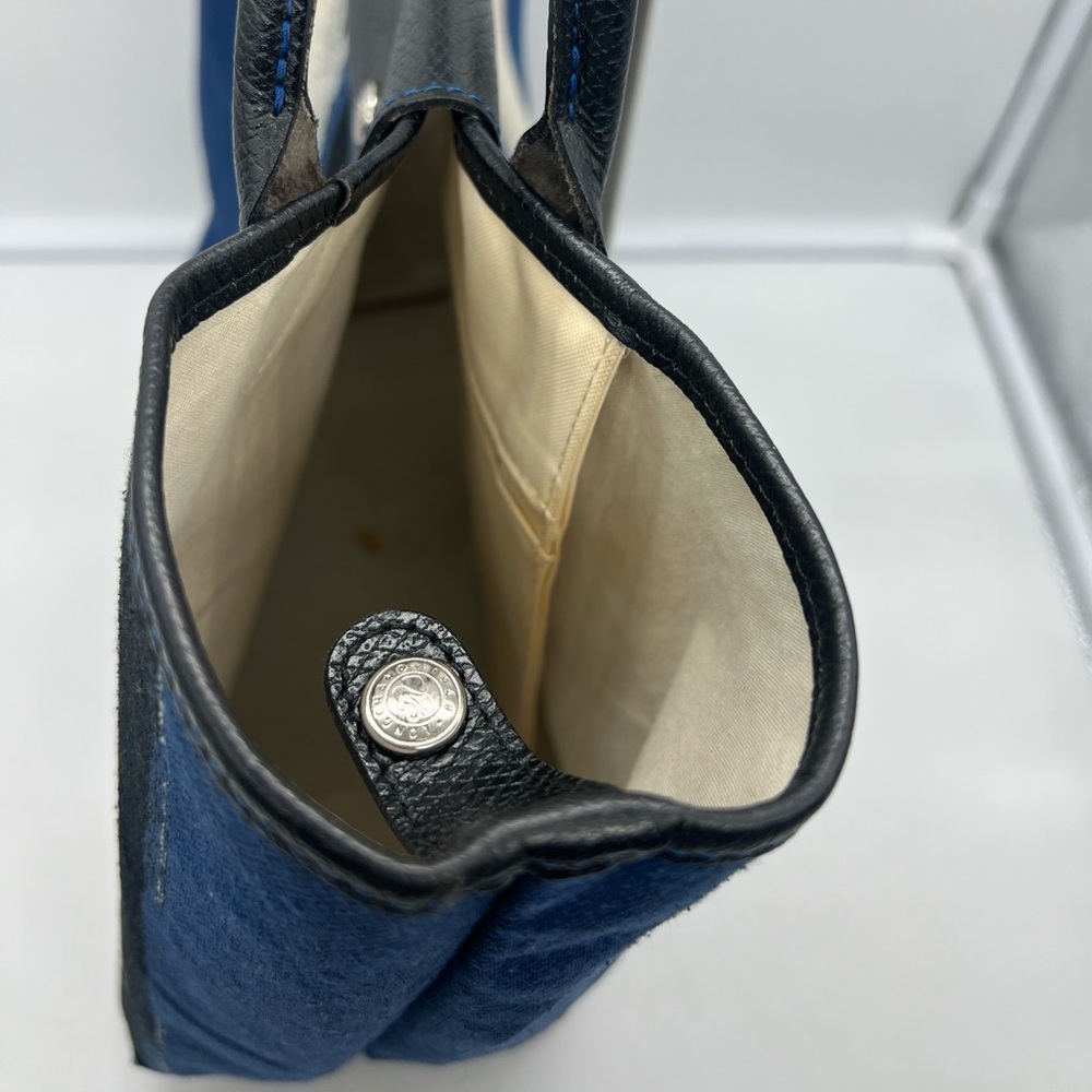 LONGCHAMP Coup De Pinceau EW Tote Blue Striped Canvas Leather Trim Shoulder Bag - Picture 9 of 17